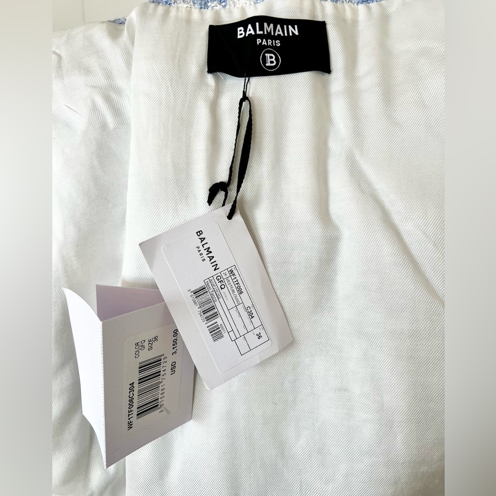 NWT Balmain Light Blue Tweed Bomber Jacket - Picture 7 of 12